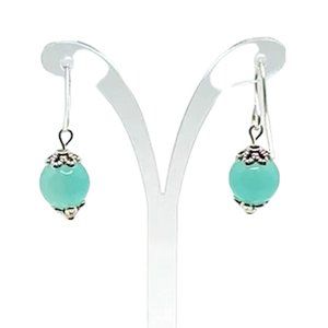 Small Aqua Blue Drop Earrings with SIlver Accent
